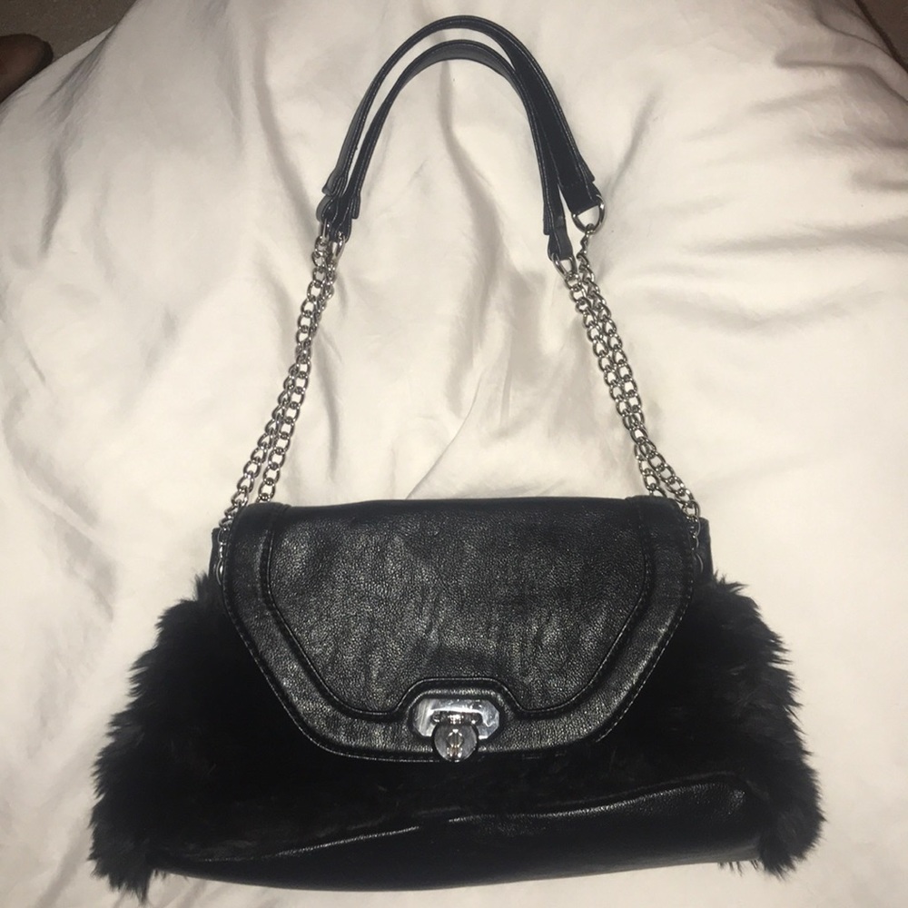 Jennifer Lopez Leather & Fur Chain Strap Purse